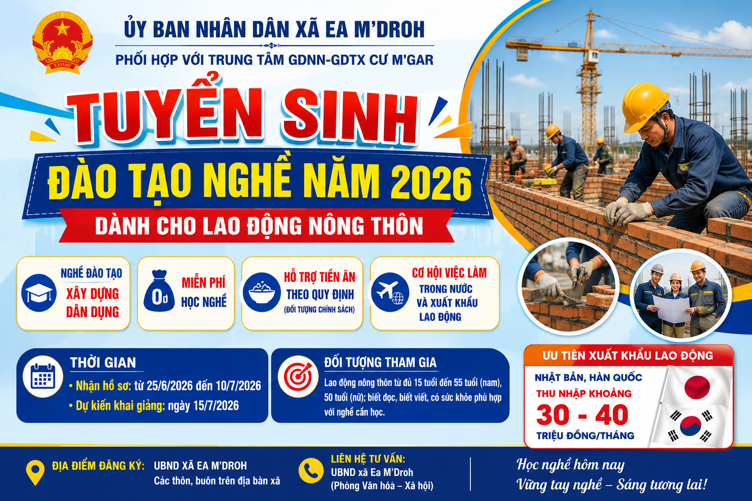 Thông báo tuyển sinh đào tạo nghề cho lao động nông thôn năm 2026