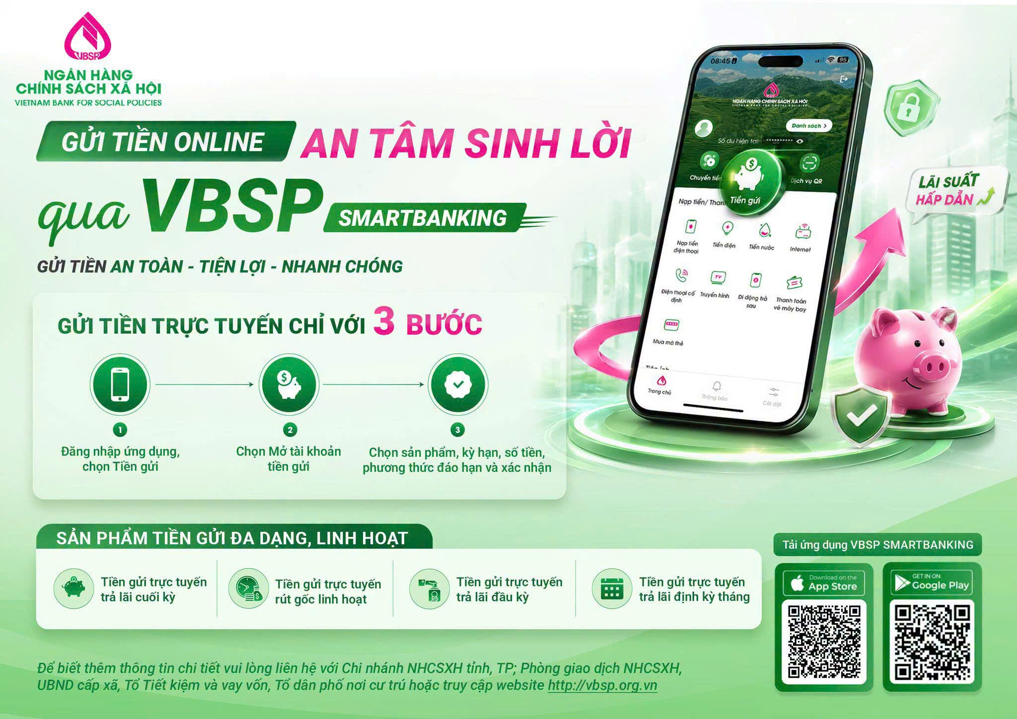 GỬI TIỀN ONLINE QUA VBSP SMARR BANKING - AN TÂM SINH LỜI, TIỆN LỢI MỌI LÚC MỌI NƠI